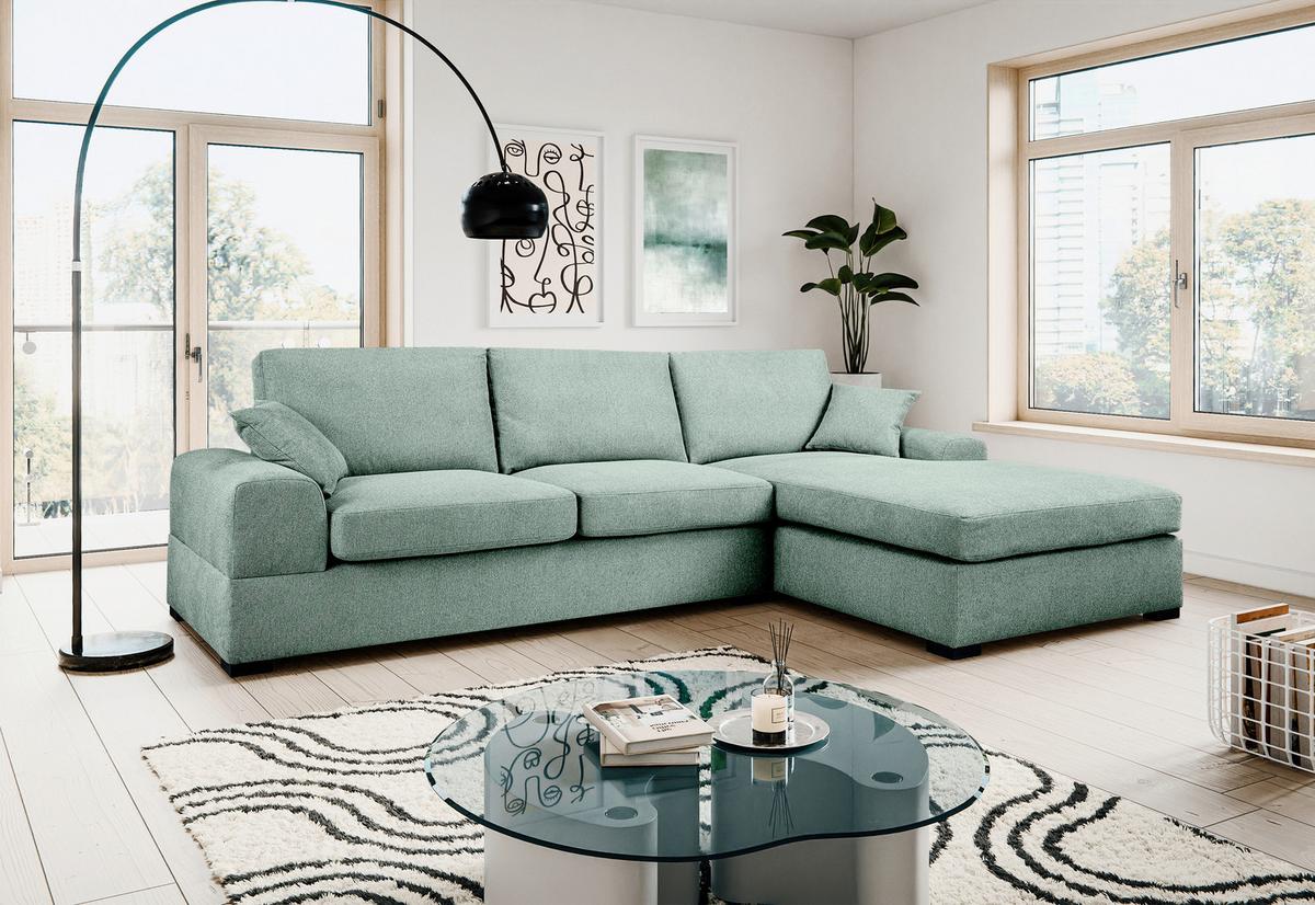 Ecksofa Veda Petrol S: 308x186 cm - Beige/Petrol, Basics, Holz/Textil (308/186cm) - MID.YOU