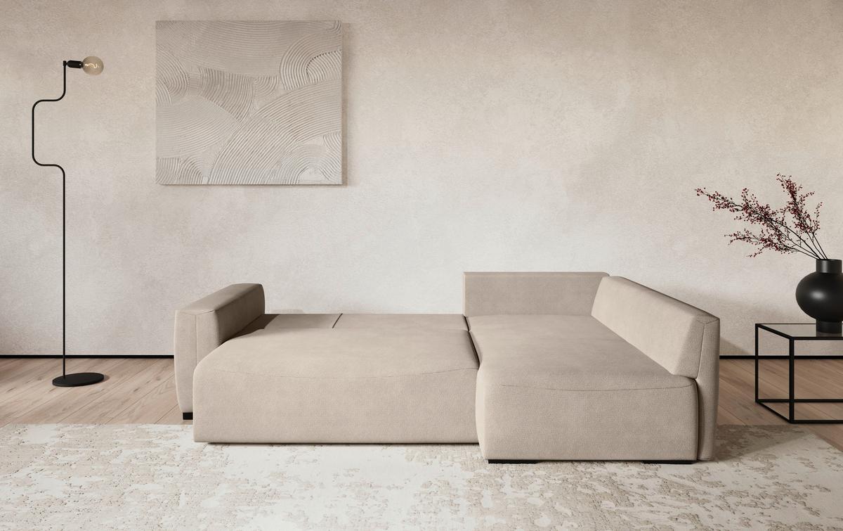 Ecksofa mit Bettfunktion Giro Mikrofaser natur, B: 252cm - Schwarz/Naturfarben, Trend, Textil (252/170cm) - MID.YOU