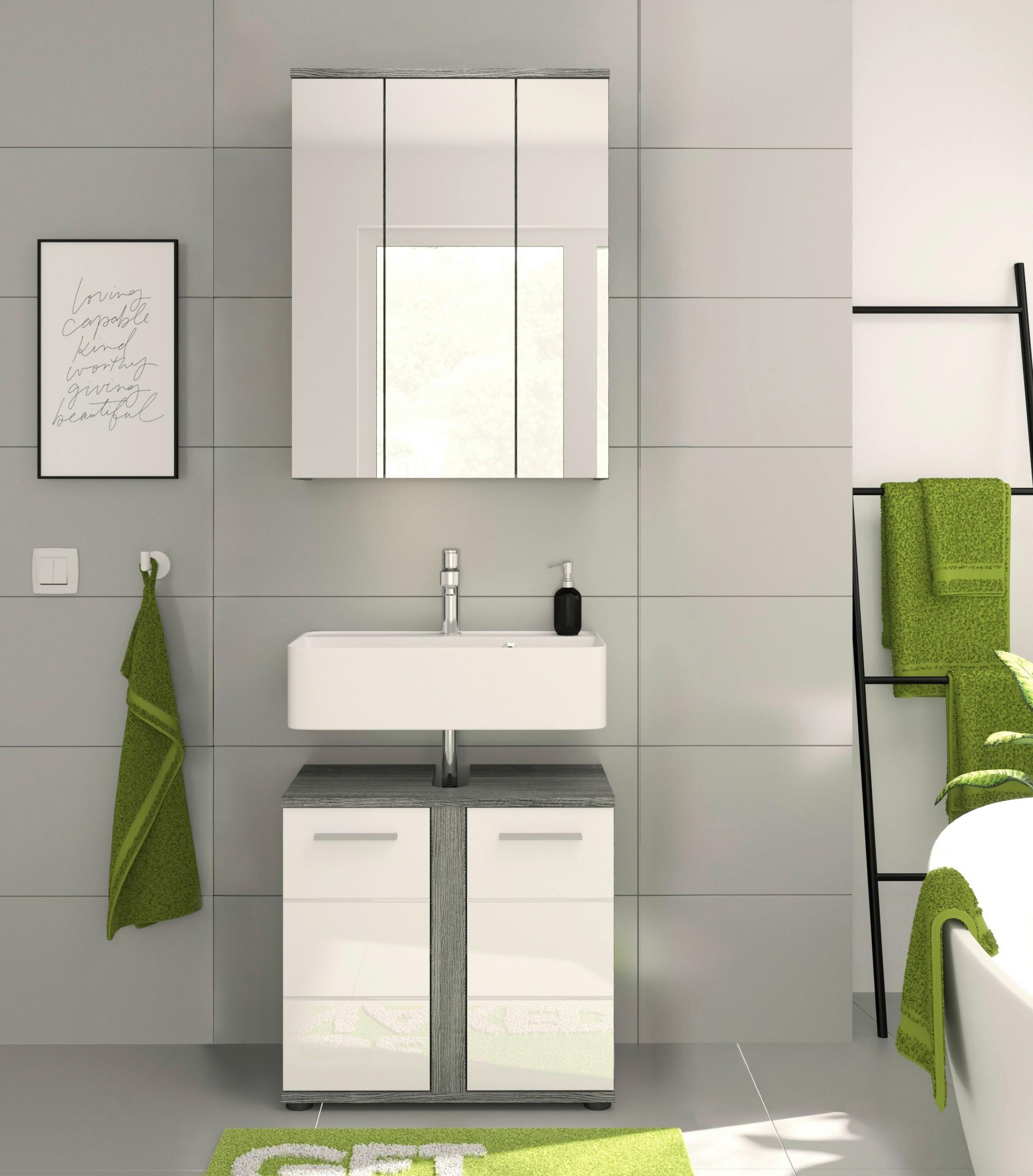 Badezimmer Blake Weiß Hg B: 60 cm - Weiß Hochglanz/Schwarz, MODERN, Glas/Holzwerkstoff (60cm) - MID.YOU