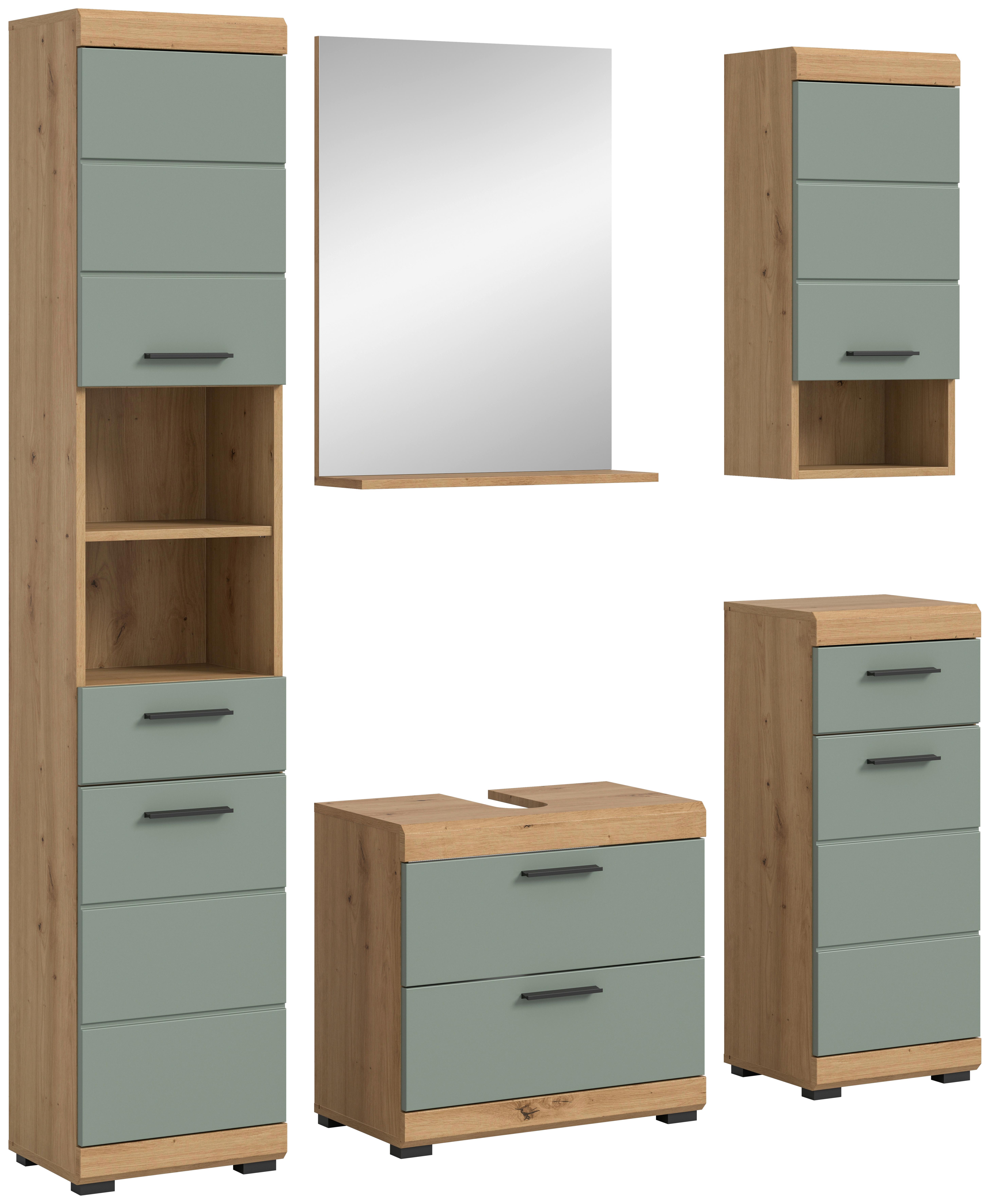 Badezimmer Scout Eiche Artisan Dekor Salbeigrün - Salbeigrün/Schwarz, MODERN, Glas/Holzwerkstoff (154cm) - MID.YOU