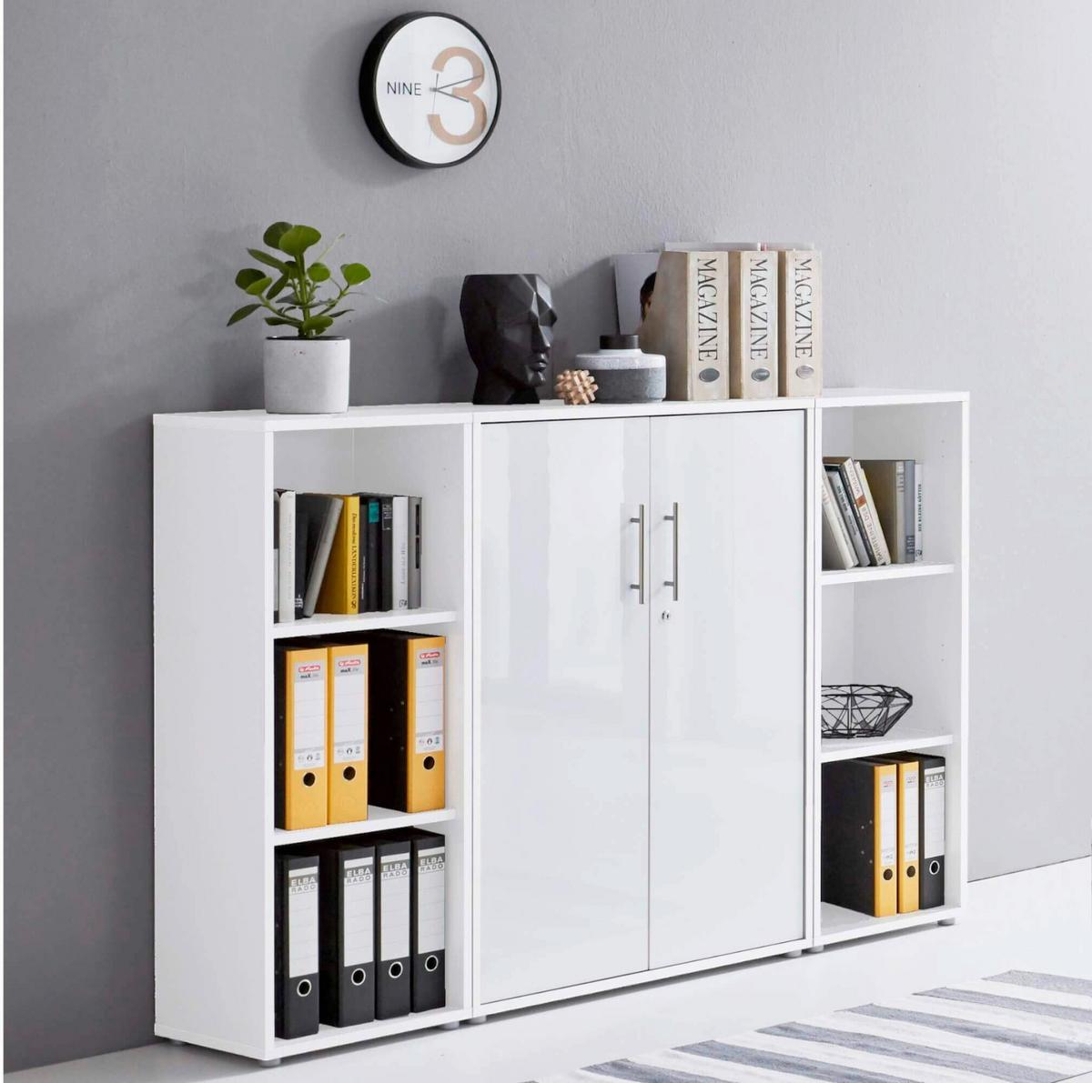 Aktenschrank Office Edition Weiß/weiß Hochglanz B: 172,6cm - Weiß Hochglanz/Weiß, MODERN, Holzwerkstoff (172,6/113,6/33cm) - MID.YOU