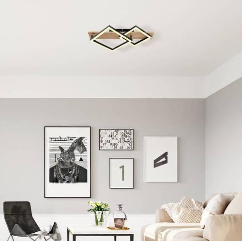 LED-Deckenleuchte 67294d1 - Dunkelbraun/Opal, Natur, Holzwerkstoff/Kunststoff (47,5/31/8,5cm) - Globo