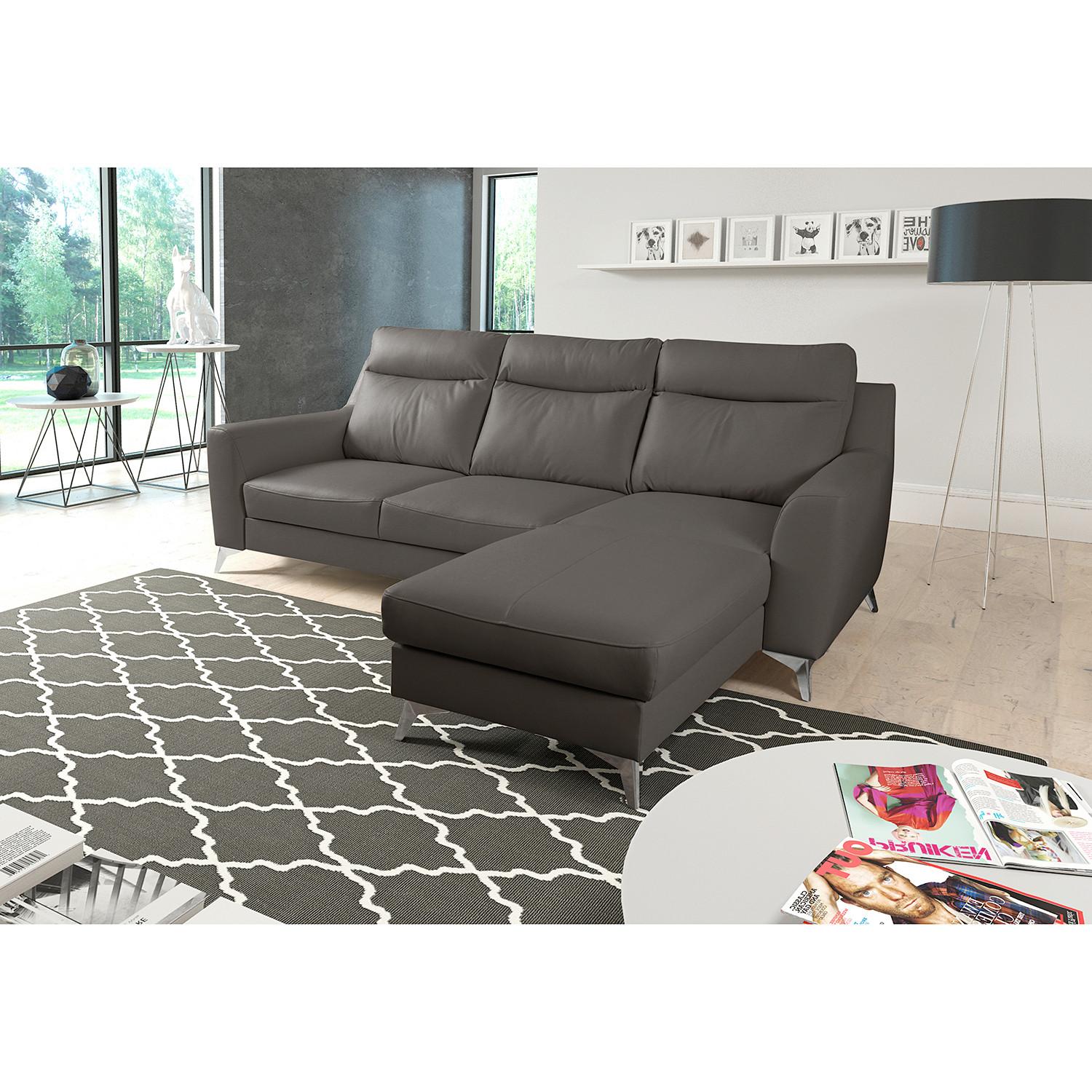 Ecksofa Gio Dunkelbraun S: 236x168 Cm - Chromfarben/Dunkelbraun, Design, Leder/Textil (236/168cm) - Livetastic