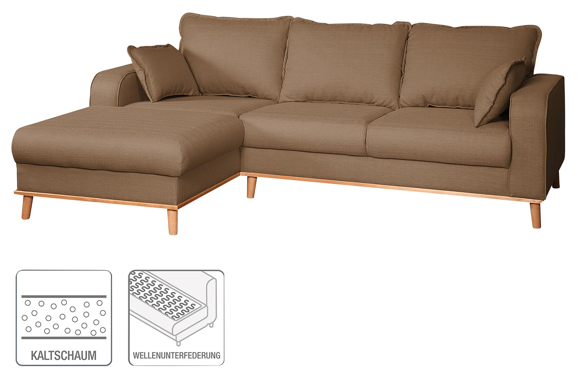 Ecksofa Beata Hellbraun S: 150x230 cm - Wengefarben/Hellbraun, Design, Textil (150/230cm) - Livetastic