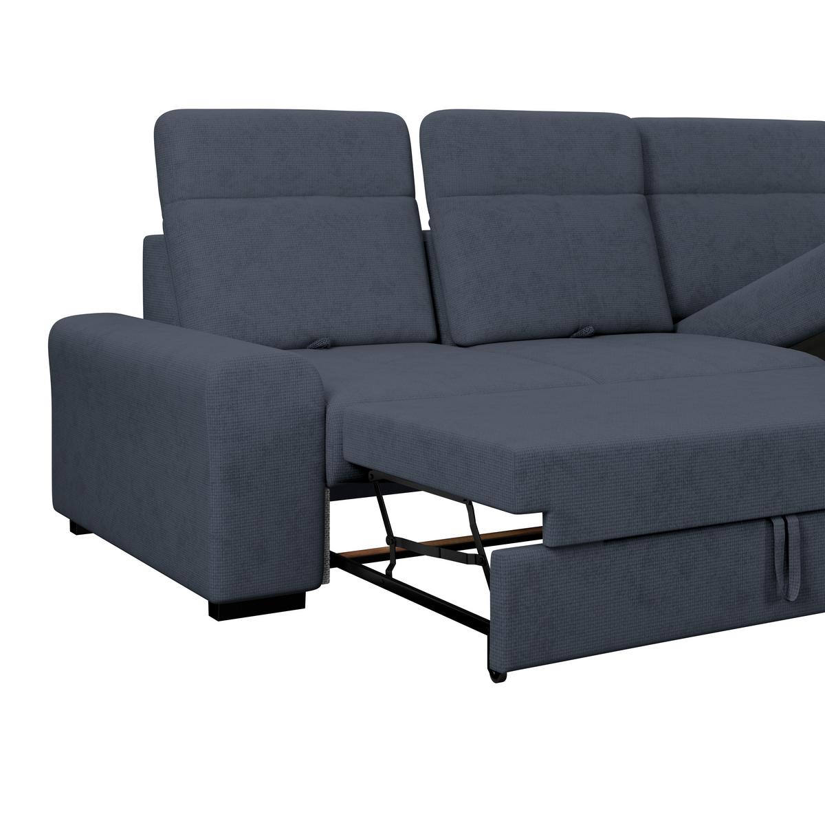 Ecksofa mit Bettfunktion Malaga new Chenille blau - Blau/Schwarz, KONVENTIONELL, Textil (286/203cm) - Ondega