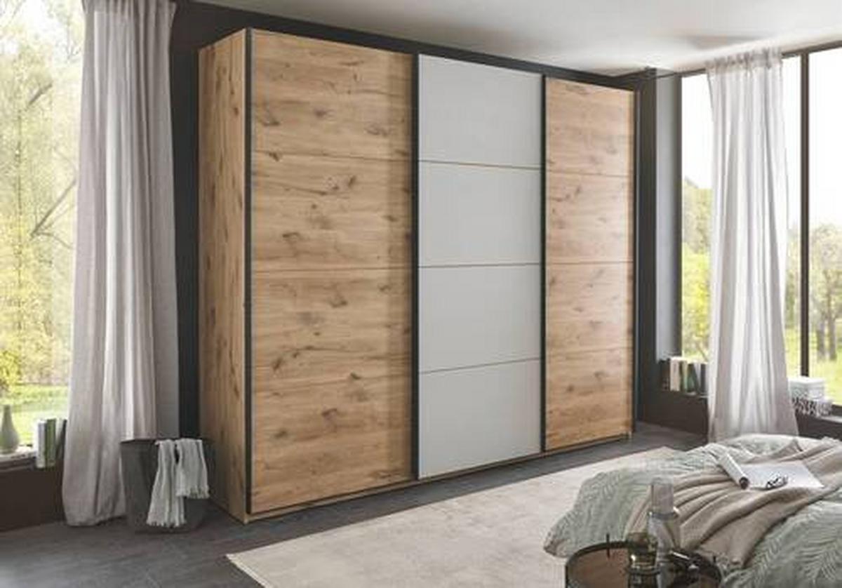 Schwebetürenschrank B: 270 Cm Preda Grau/eiche Dekor - Eichefarben/Grau, Basics, Holzwerkstoff (270/226/60cm) - MID.YOU