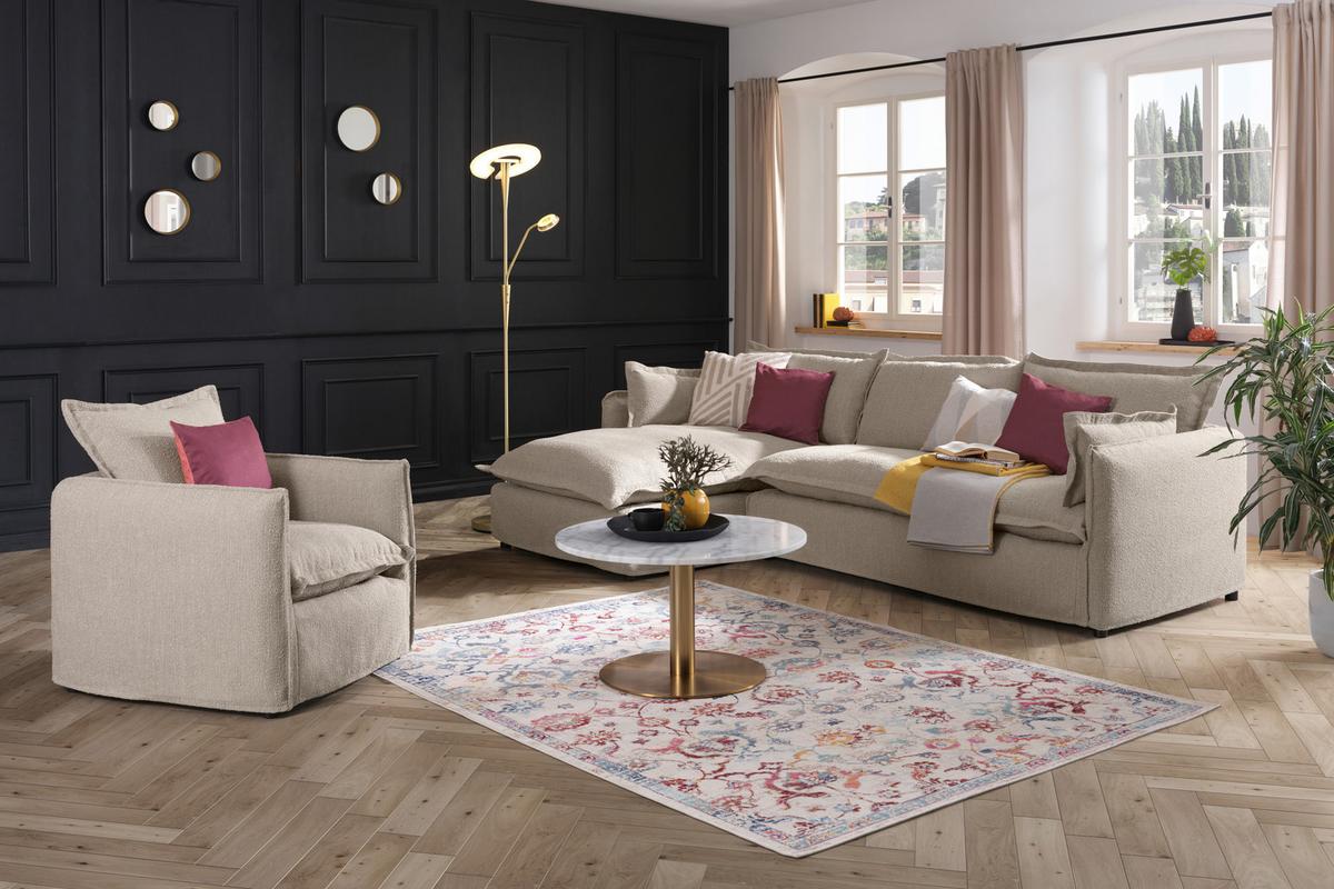 Ecksofa Toscana - Beige/Schwarz, Trend, Textil (165/295cm) - Livetastic