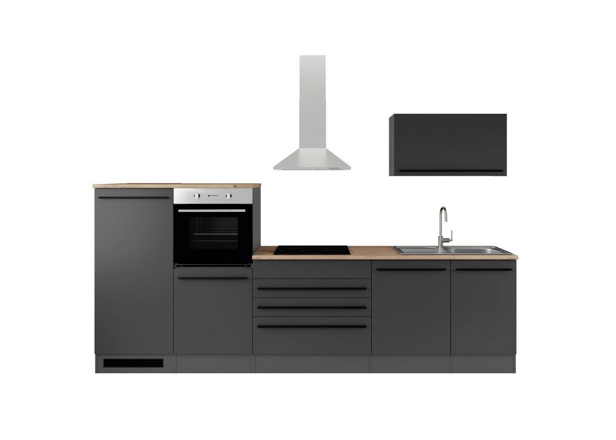Küchenzeile Jazz 4 mit Geräten 320 cm Schwarz - Eichefarben/Schwarz, Basics, Holzwerkstoff (320cm) - P & B