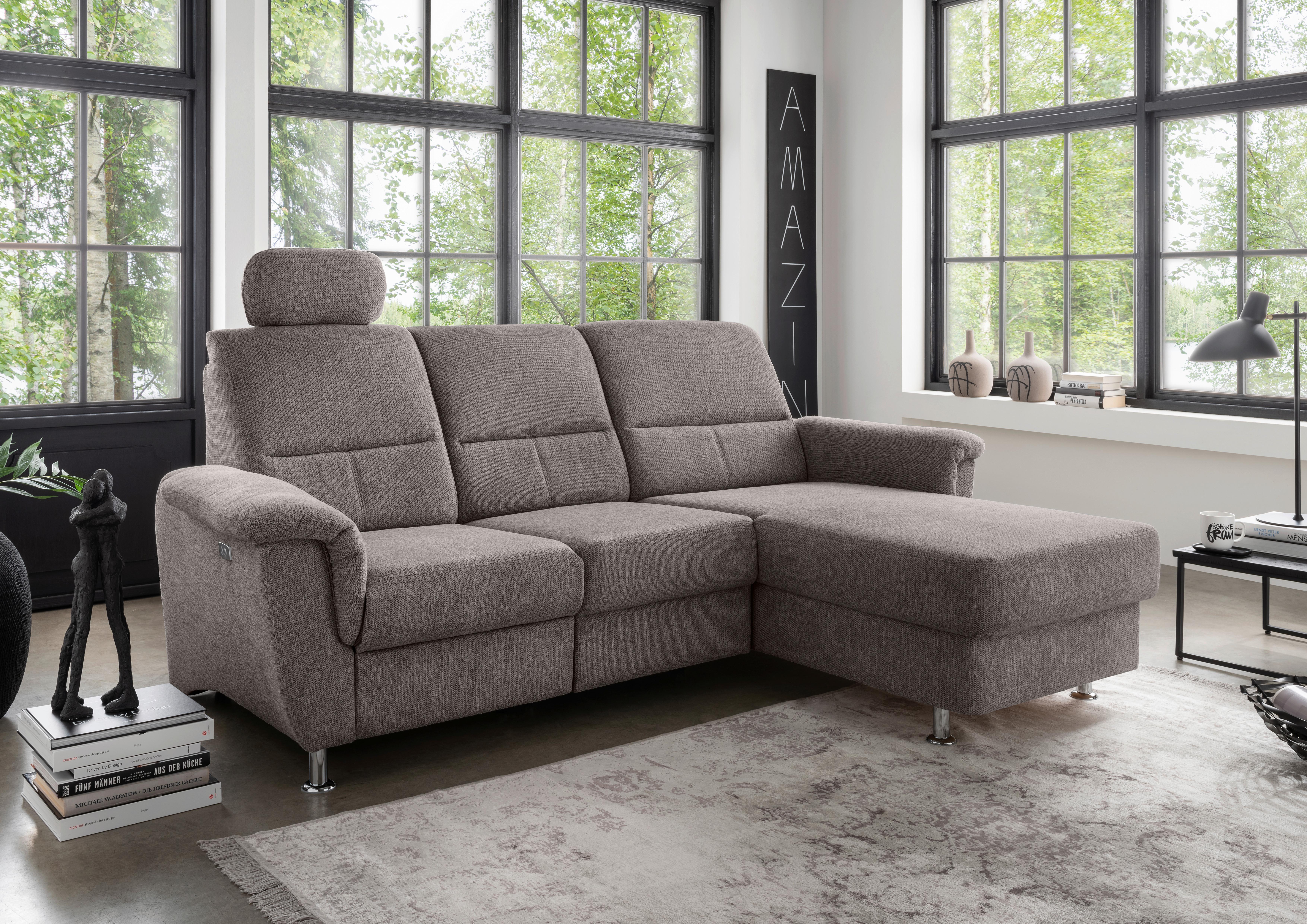 Ecksofa mit Stauraum Parole Graubraun Chenille - Chromfarben/Graubraun, MODERN, Textil (231/165cm) - Livetastic