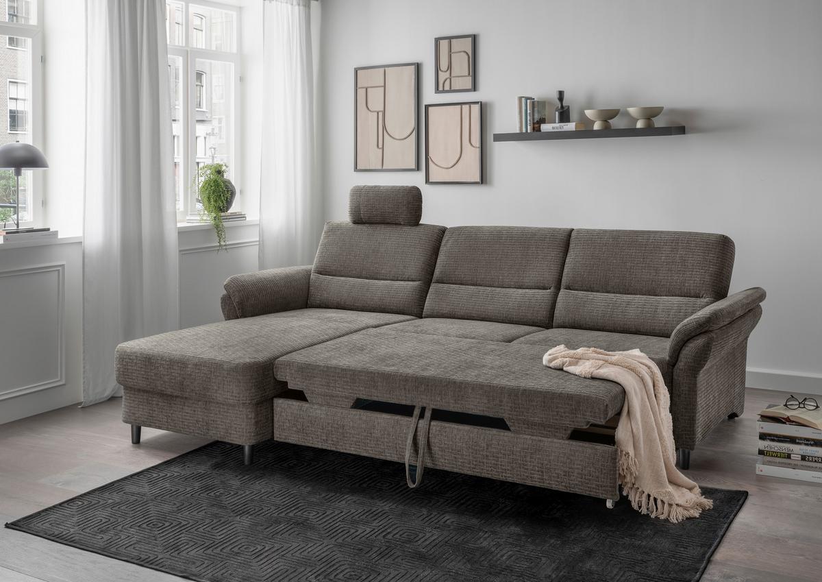 Ecksofa Cavoli Graubraun S: 176x279 cm - Graubraun/Schwarz, MODERN, Textil (176/279cm) - Livetastic