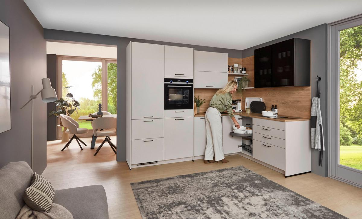 Eckküche Lucca - Sandfarben/Eichefarben, Trend, Holzwerkstoff (283,2/191,6cm) - Vertico