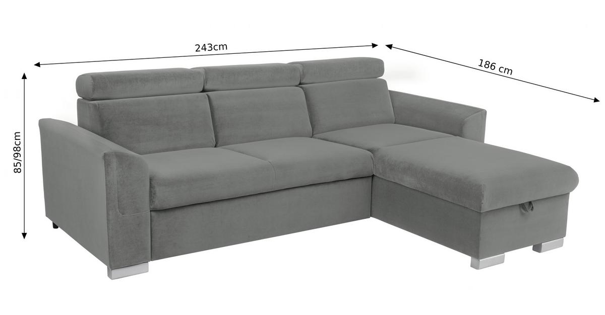 Ecksofa Evia - Alufarben/Grau, Design, Holz/Textil (243/186cm) - MID.YOU