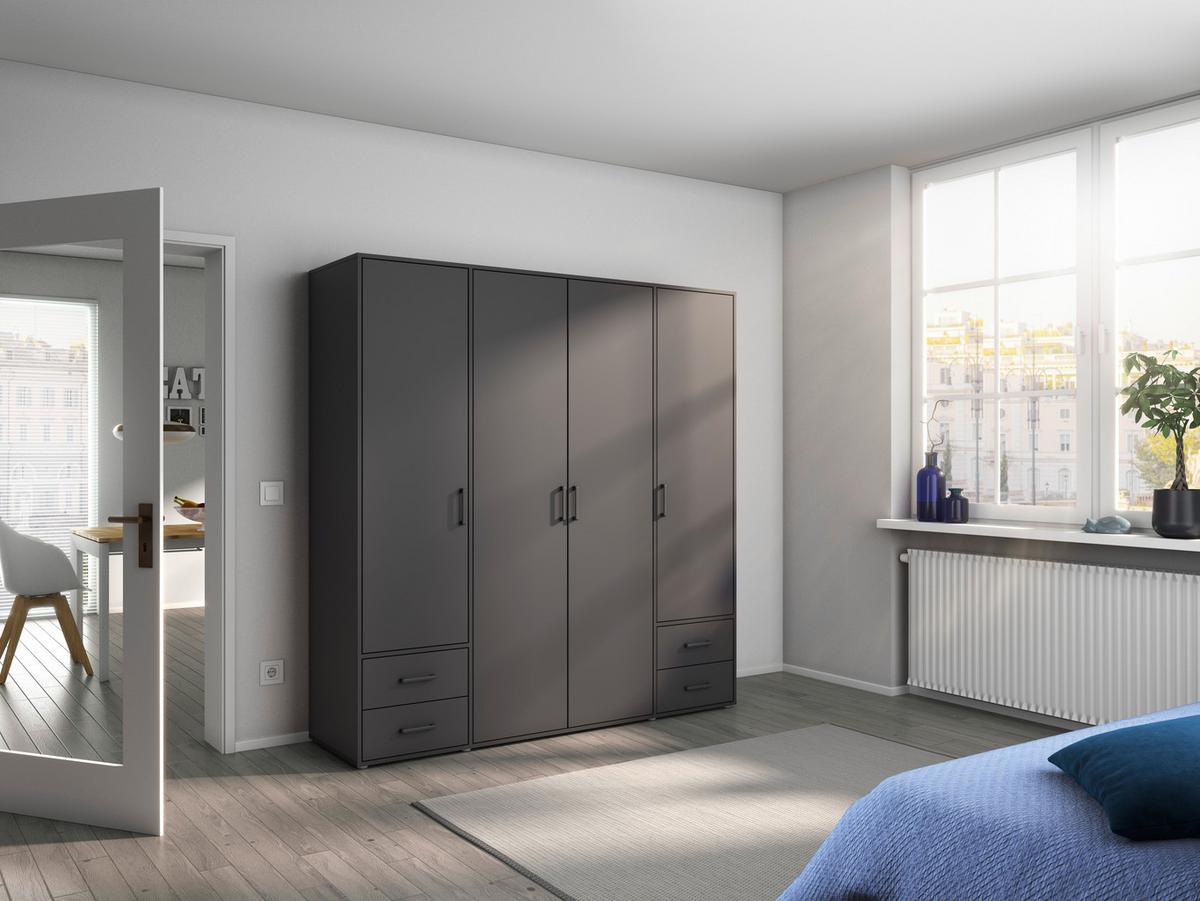 Drehtürenschrank Mit Schubladen 187 Cm Grau - Grau, MODERN, Holzwerkstoff (187/194/53cm) - Rauch Möbel