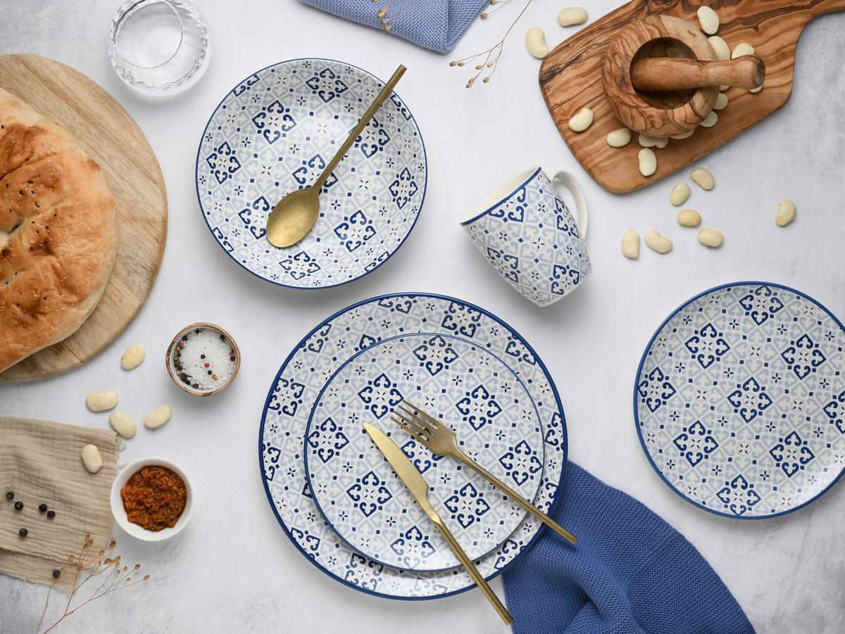 Kombiservice Yara Blau Blau, Weiß L: 32,5 cm - Blau/Weiß, Basics, Keramik (32,5/32,5/31cm) - Creatable