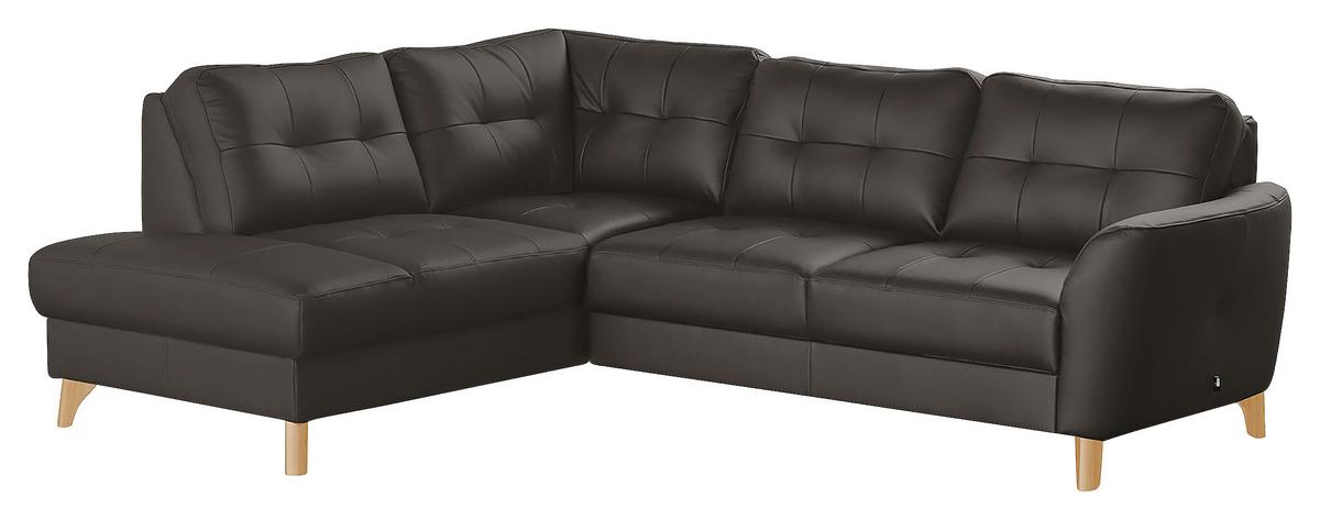 Ecksofa Nordic Dunkelbraun S: 190x236 cm - Dunkelbraun/Buchefarben, Design, Leder/Textil (190/236cm) - Livetastic
