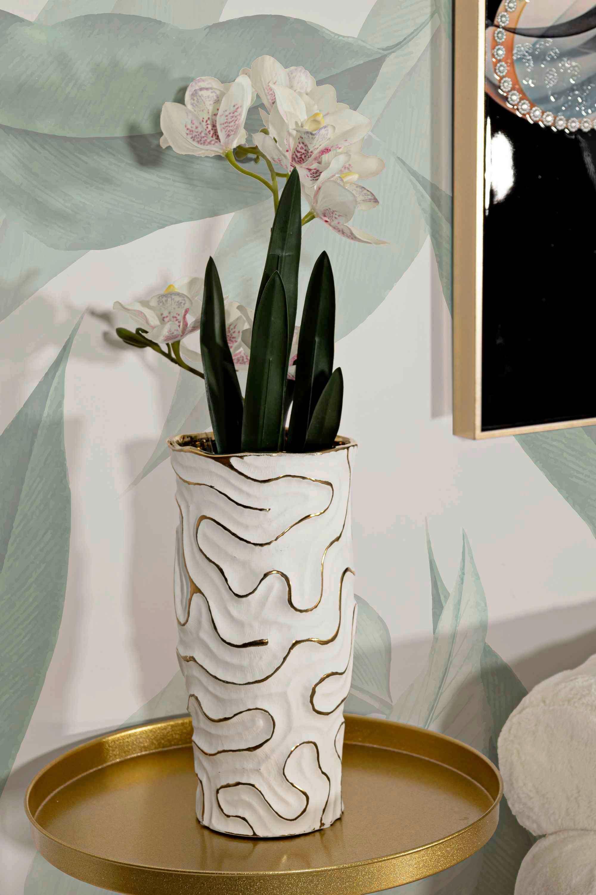 Vase Adore Weiß, Goldfarben B: 16 Cm - Goldfarben/Weiß, Basics, Keramik (16/32.5/16cm)