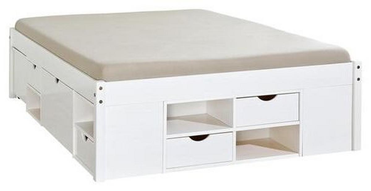 Stauraumbett mit Lattenrost Massiv 140x190 cm Till Weiß - Weiß/Naturfarben, MODERN, Holz (140/190cm) - MID.YOU