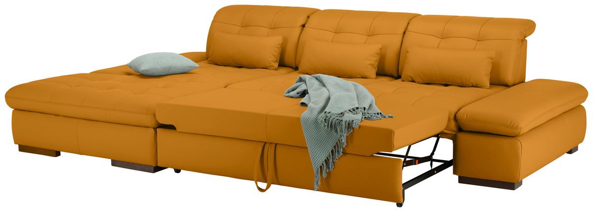 Rohová sedačka SANFINO, ľavá, žltá pravá koža - žltá/chrómová, Konventionell, kov/koža (199/305cm) - Premium Living