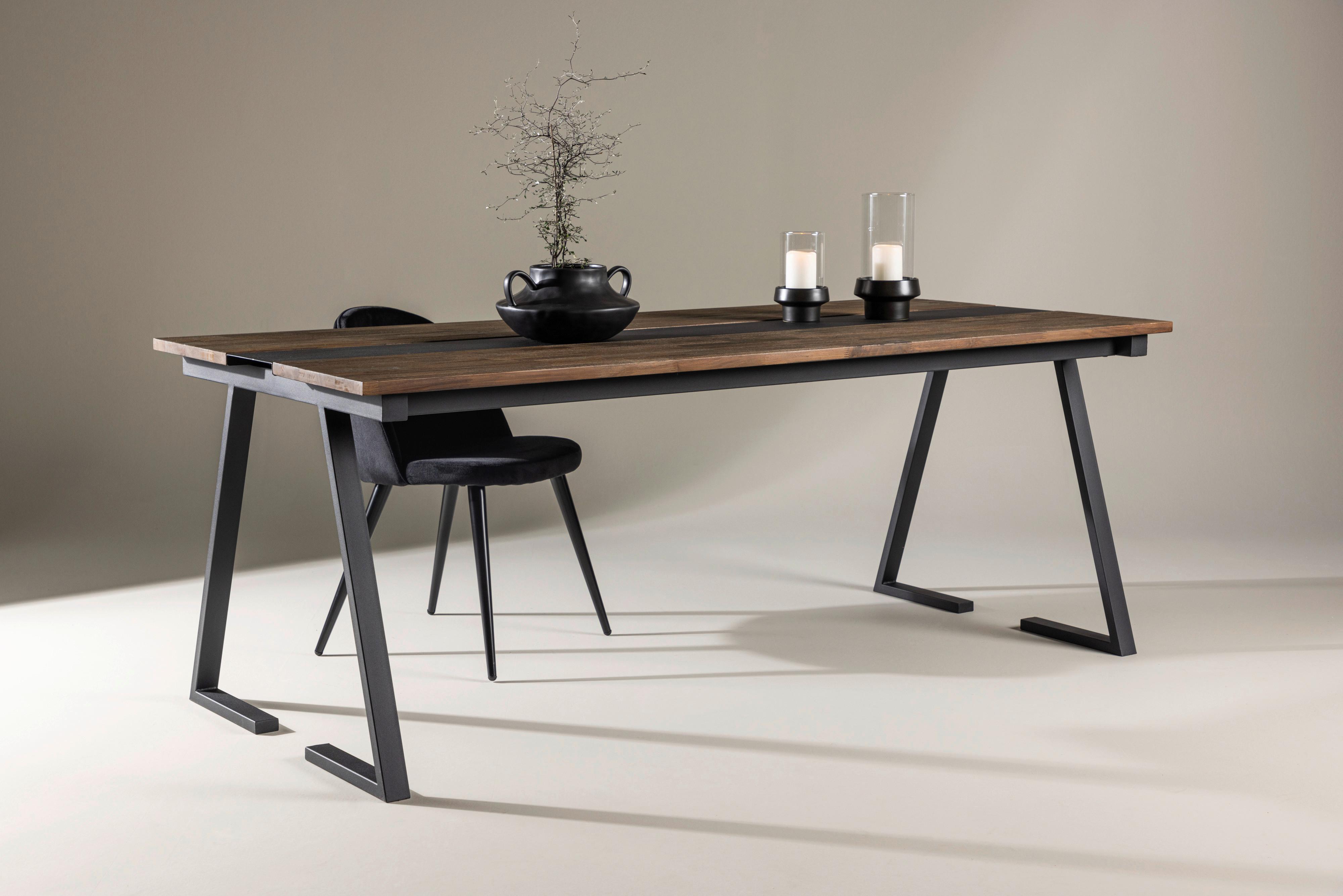 Esstisch Jakarta - Schwarz/Teakfarben, Design, Holz/Metall (200/90/75cm) - Livetastic