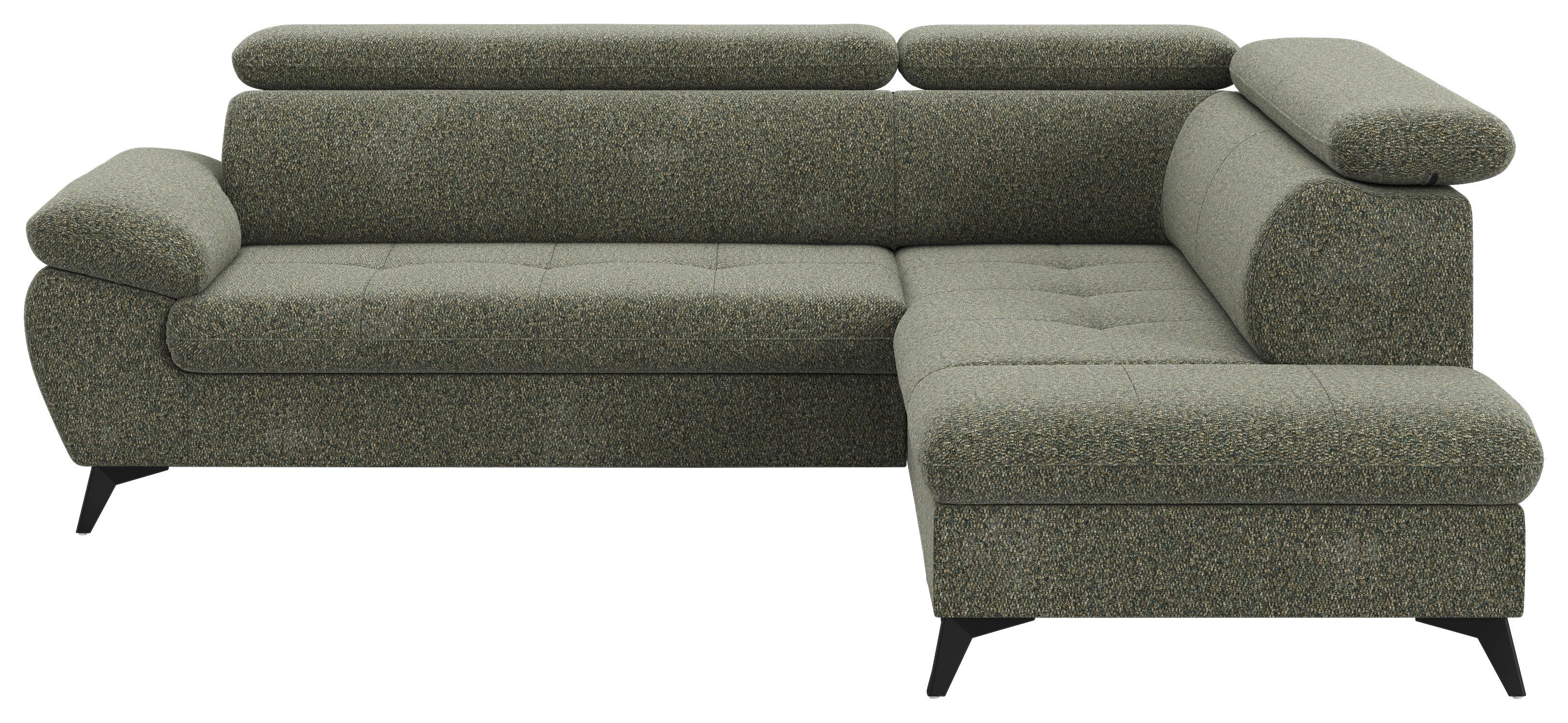 Ecksofa mit Bettfunktion Hudson, Chenille Dunkelgrün - Dunkelgrün/Schwarz, KONVENTIONELL, Textil (256/207cm) - Sembella