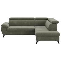 Ecksofa mit Bettfunktion Hudson, Chenille Dunkelgrün - Dunkelgrün/Schwarz, KONVENTIONELL, Textil (256/207cm) - Sembella