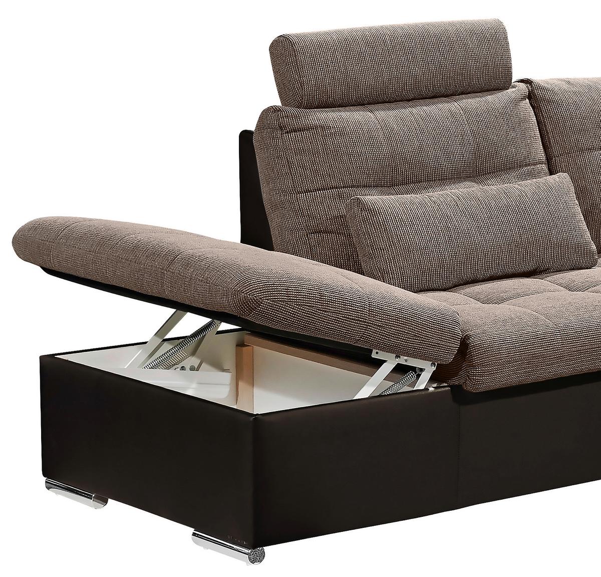 Wohnlandschaft Jakarta U mit Schlaffunktion Braun - Hellbraun/Dunkelbraun, MODERN, Holzwerkstoff/Textil (218/324/170cm) - MID.YOU