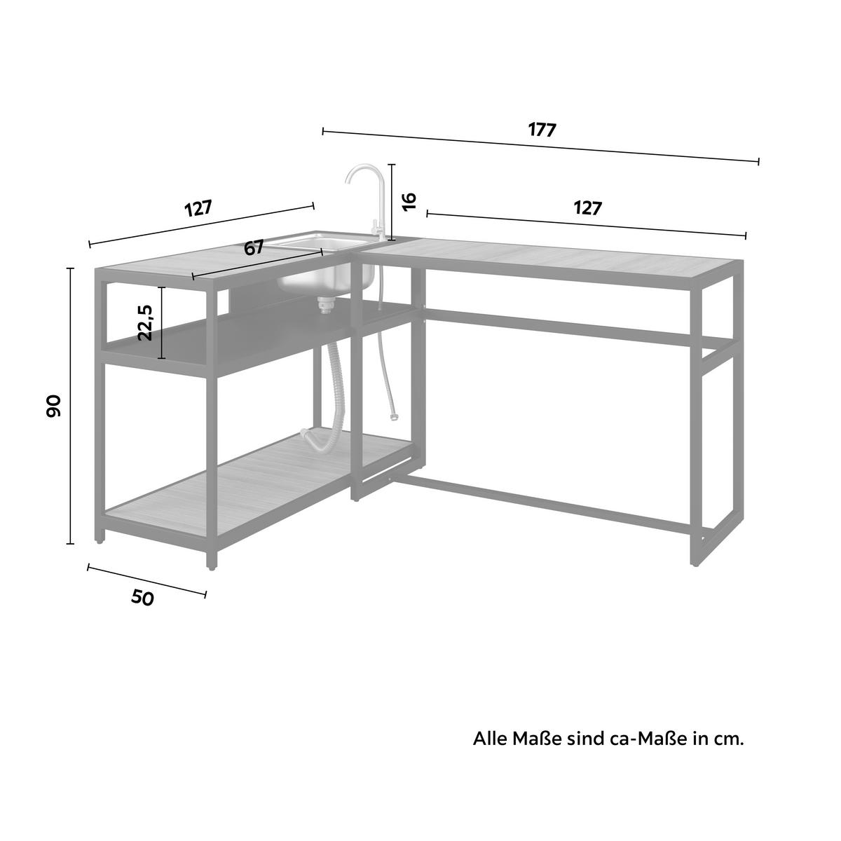 Venkovní zahradní kuchyně DELIA - černá/přírodní barvy, Moderní, kov/plast - Bessagi Garden