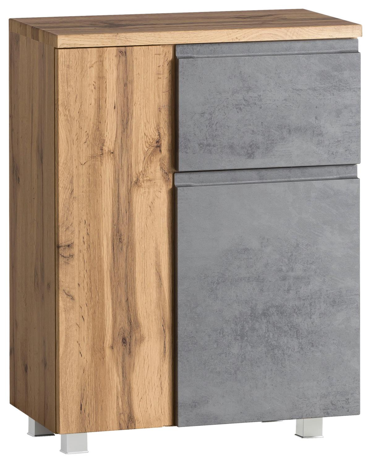 Badezimmer Unterschrank Varese BxH 65x79 cm Grau/ Eiche Dekor - Eiche Wotan/Hellgrau, MODERN, Holzwerkstoff (65/79/35cm) - Held