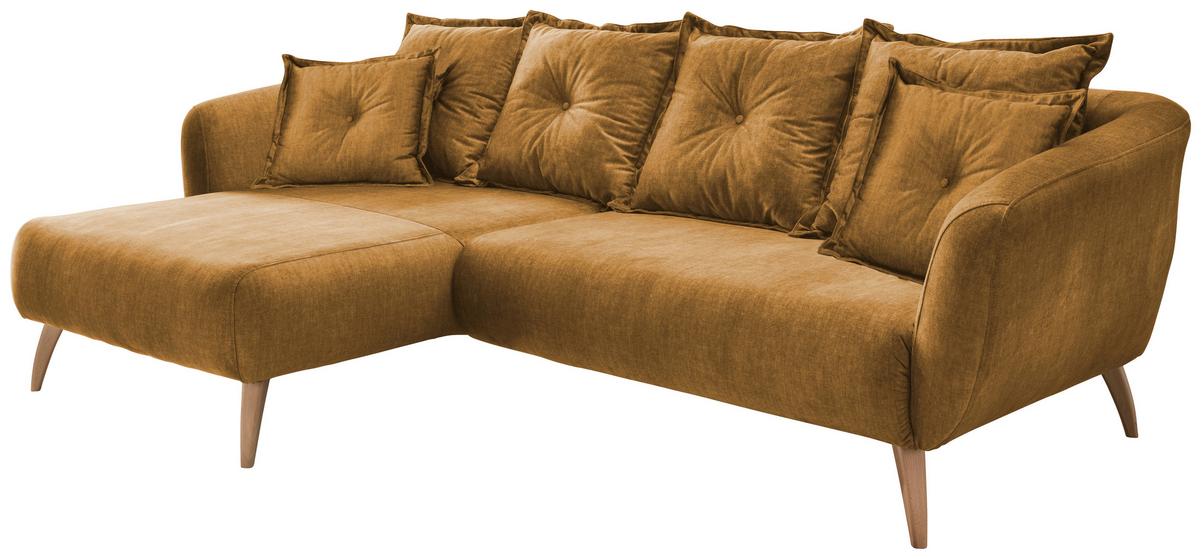 Ecksofa Baggio Gelb S: 162/277 cm - Gelb/Buchefarben, MODERN, Holz/Textil (162/277cm) - Livetastic