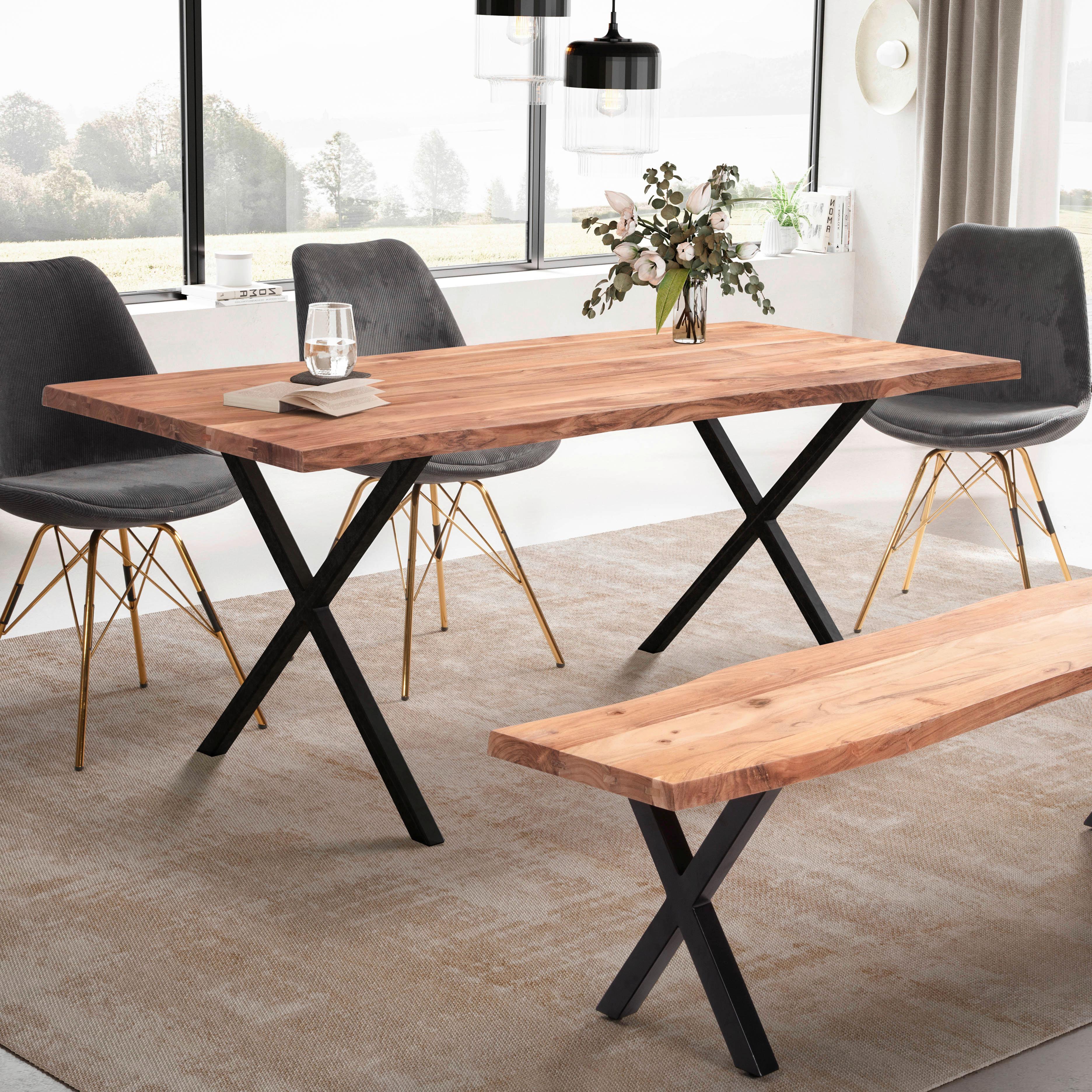 Esstisch Wl7.252 - Schwarz/Akaziefarben, MODERN, Holz/Metall (140/80/76cm) - MID.YOU