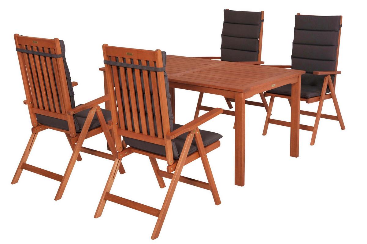 Gartentischgruppe Vitoria 5--Teilig. Aus Holz Mit Auflagen - Eukalyptusholzfarben/Grau, KONVENTIONELL, Holz/Textil - Gardenson