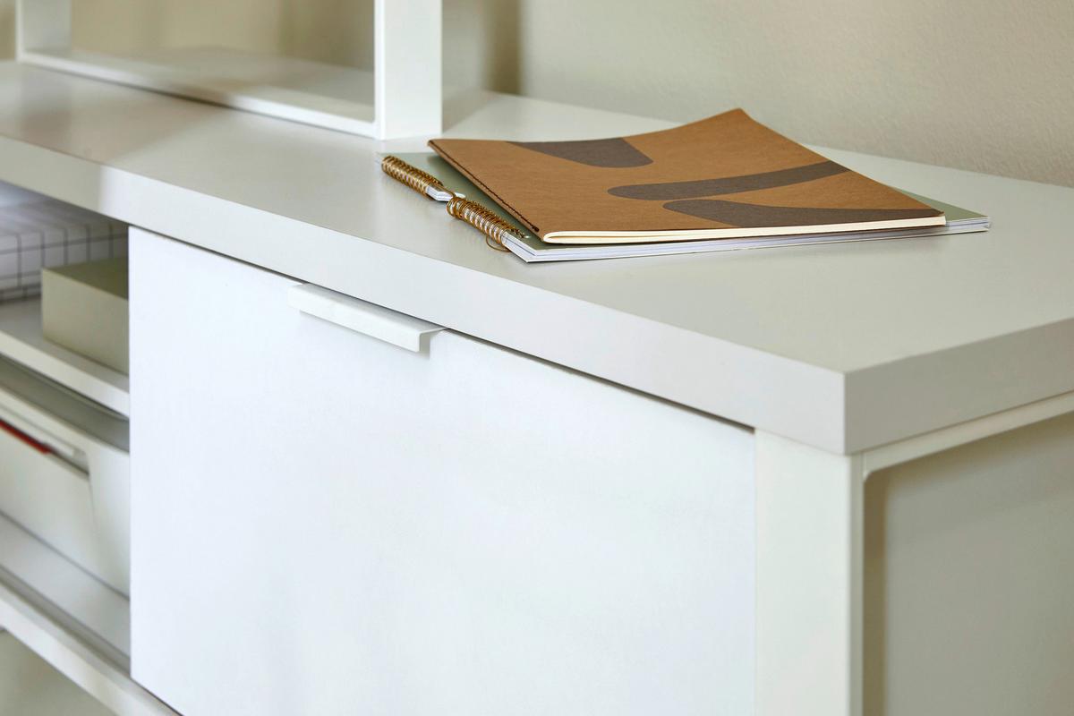 Schreibtisch B 120cm H 76cm Loop D 145 E, Weiß - Eichefarben/Weiß, KONVENTIONELL, Holzwerkstoff/Metall (147/120/76cm) - Livetastic
