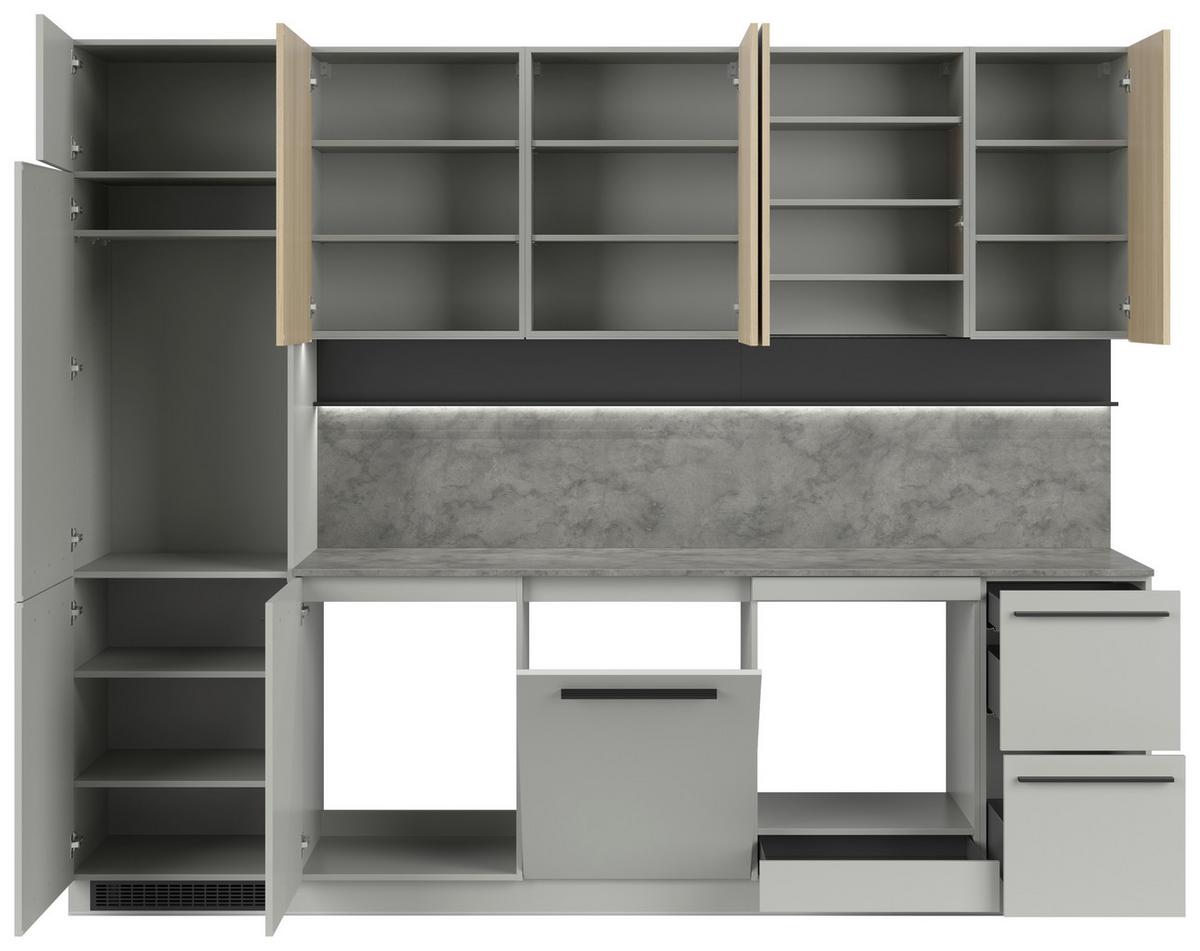 Kuchynská linka MILINO MEDIUM vrát.obkladu a LED regálu - čierna/sivá, Basics, kompozitné drevo/plast (285cm) - Visiona