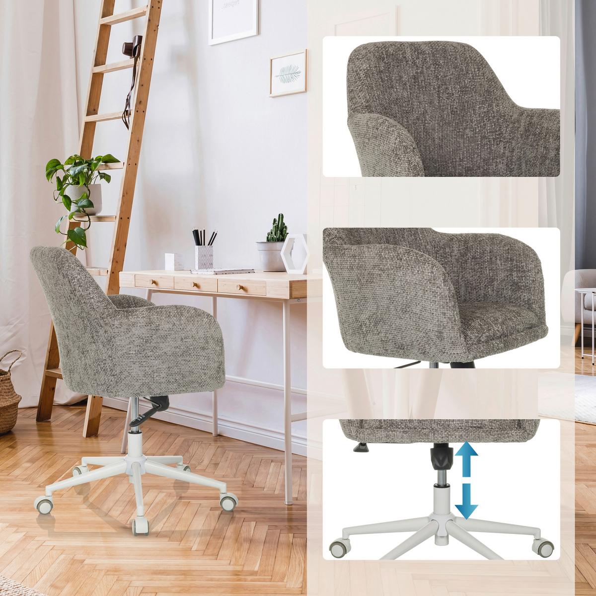 Drehstuhl Solao Home Grau B: 58 cm - Weiß/Grau, MODERN, Kunststoff/Textil (58/78/60cm) - MID.YOU