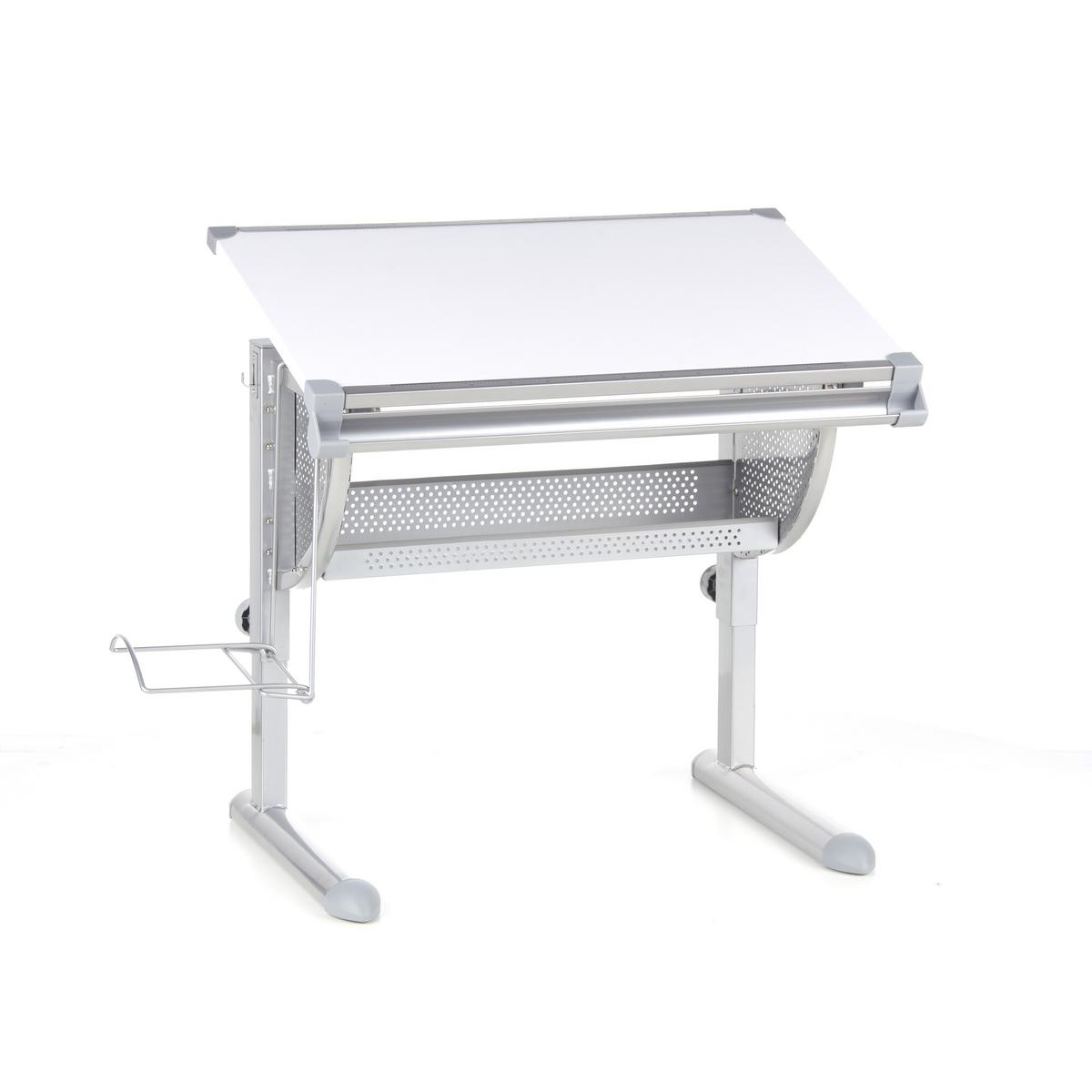 Jugendschreibtisch Belia Weiß - Silberfarben/Weiß, Basics, Holzwerkstoff/Kunststoff (50/80/56-80cm) - MID.YOU