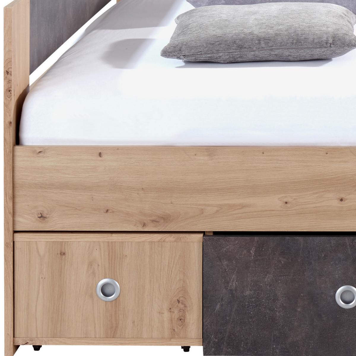 Postel s úložným prostorem Azurro 180x200, tmavě šedá/dub - barvy dubu/tmavě šedá, Moderní, kompozitní dřevo (180/200cm)