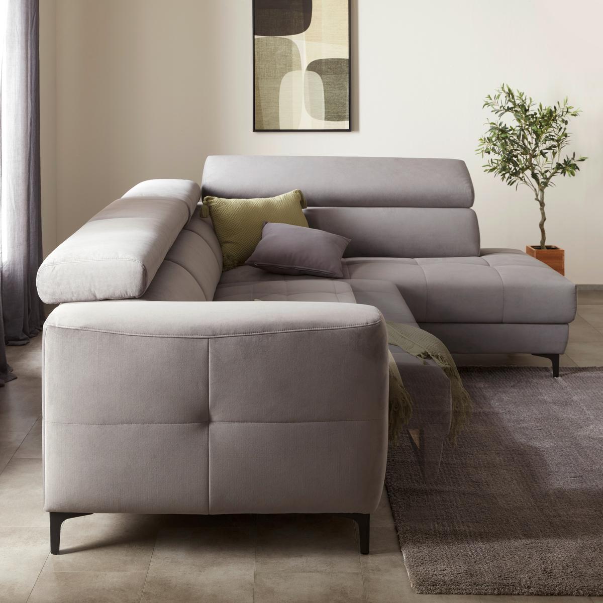 Rohová sedačka EMMA, pravá, šedá,nast.op.hl.,USB,el. výsuv - šedá/černá, Moderní, textil (301/47/210cm) - Premium Living