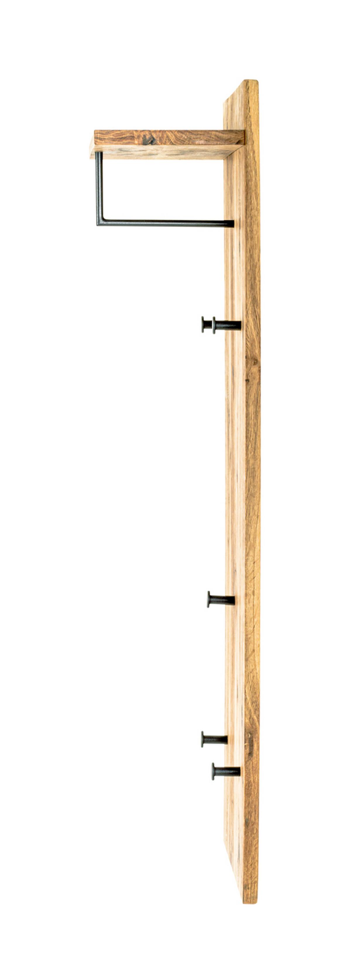 Garderobenpaneel Eiche Massiv Hutablage 5 Haken B: 30 Cm - Eichefarben/Schwarz, Basics, Holz/Metall (30/100/20cm)