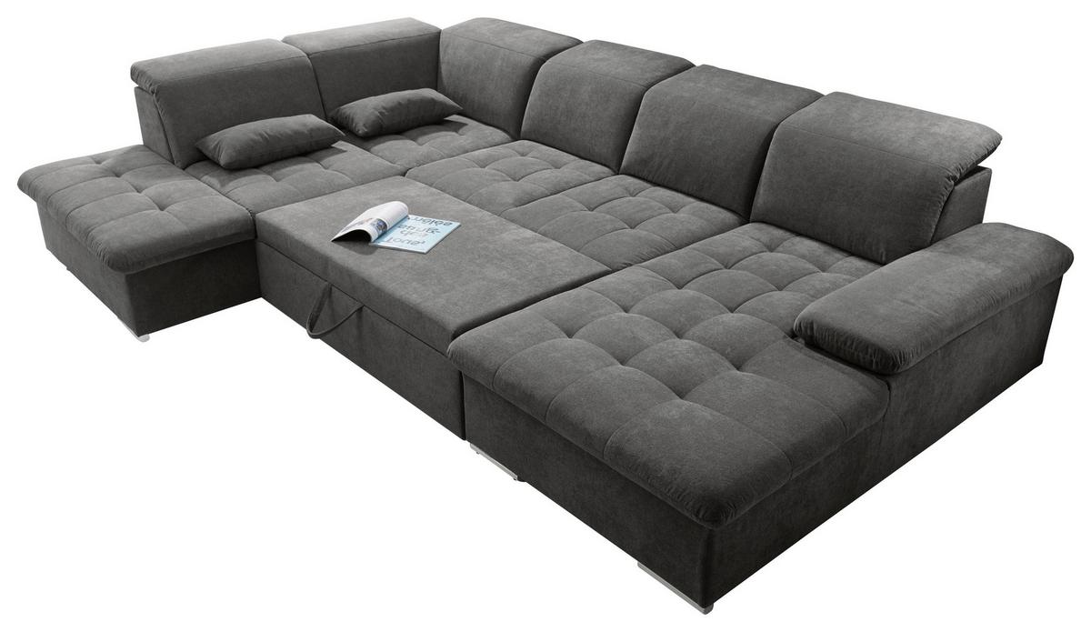 Rozkladacia sedacia súprava Wayne U, tmavosivá - strieborná/tmavosivá, Konventionell, textil/plast (240/340/188cm) - MID.YOU