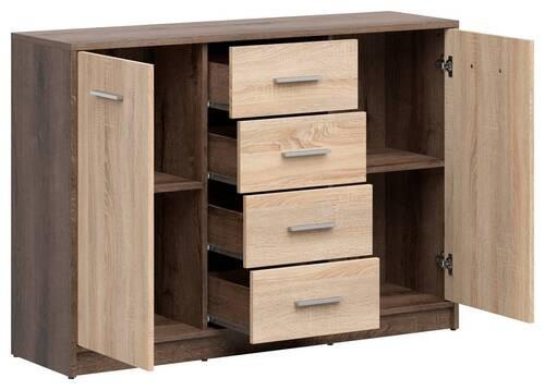 Kommode Nepo Plus Chest Of Drawers - Eichefarben/Schwarz, Design, Holzwerkstoff (118,5/84/34cm)