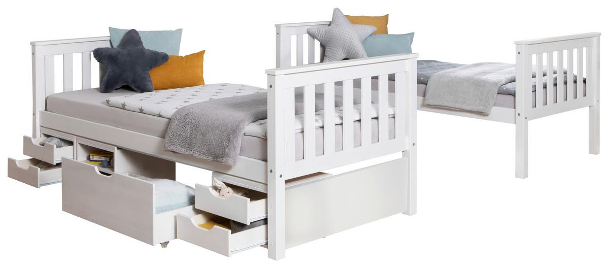 Etagenbett Sammy Weiß Kiefer Massiv 90 Cm Mit Stauraum - Weiß, MODERN, Holz (90/200cm) - MID.YOU