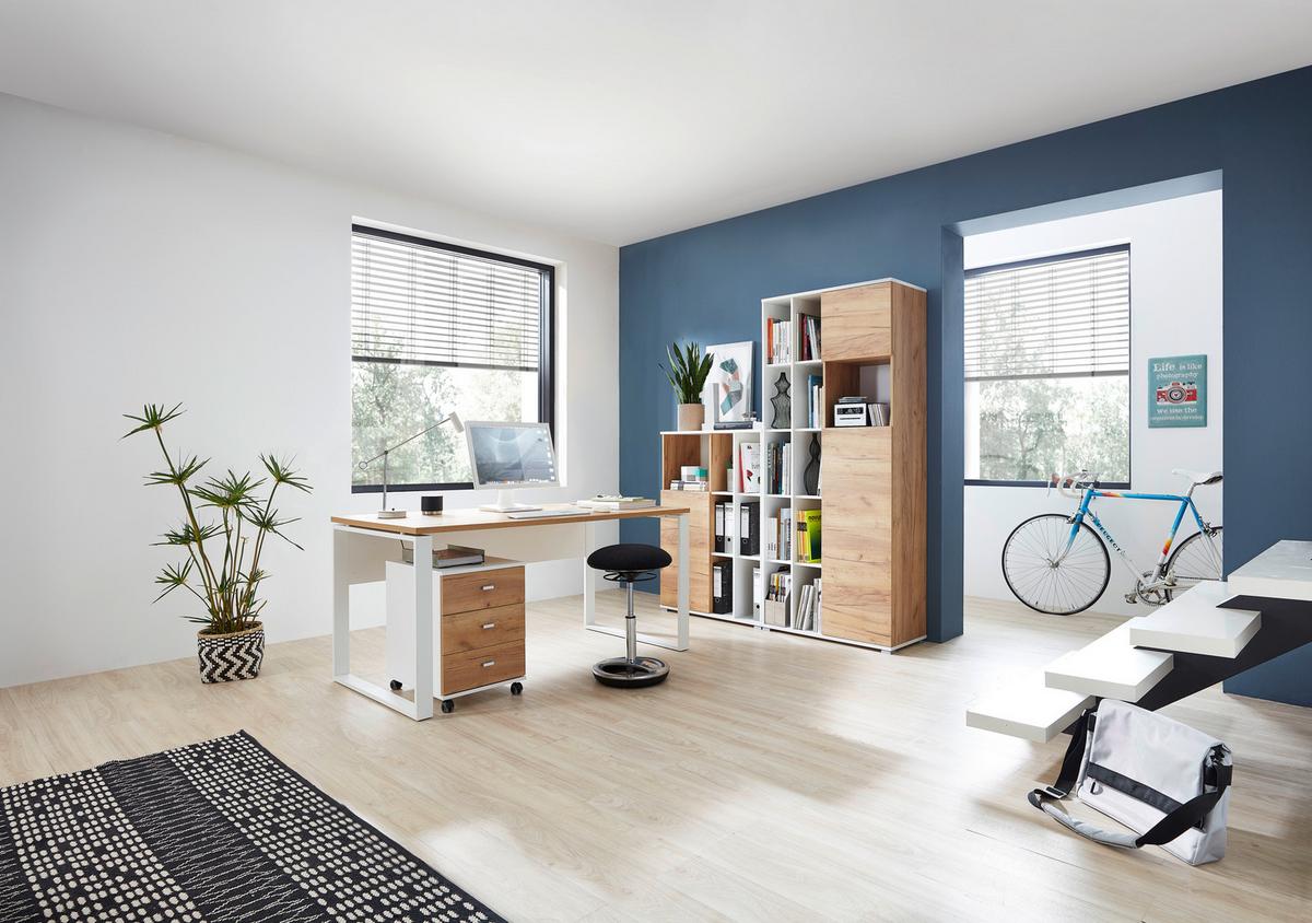 Schreibtisch B 79cm H 75cm Gw-Lioni Eiche Dekor - Eichefarben/Weiß, Design, Holzwerkstoff/Metall (158/79/75cm) - Germania