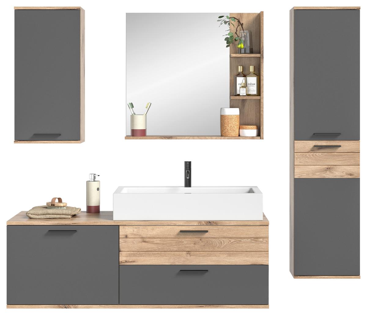 Badezimmer Mason Eiche Dekor Grau - Eichefarben/Weiß Hochglanz, MODERN, Glas/Keramik (177cm) - MID.YOU