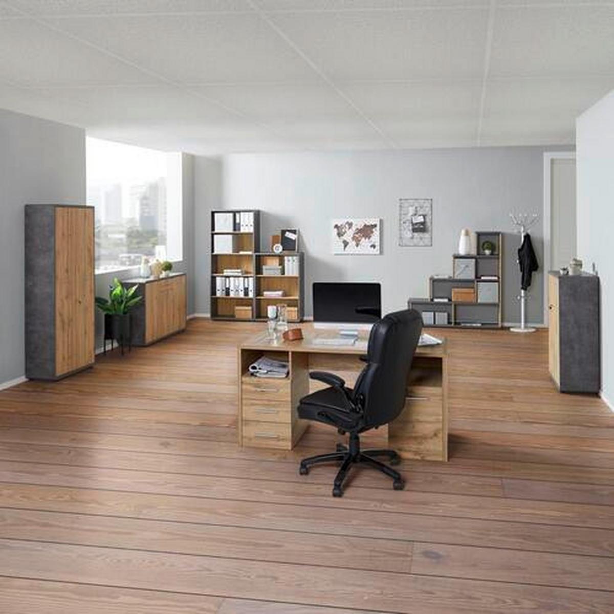 Aktenschrank Versperrbar Fontana Eiche, B 75 Cm - Eichefarben/Dunkelgrau, MODERN, Holzwerkstoff (75/184,7/35cm)