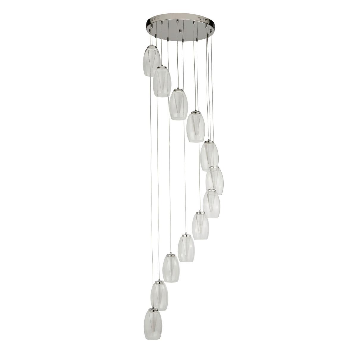 Led Függőlámpa 97291-12cl - krómszínű/átlátszó, Design, üveg/textil (52/200/52cm)