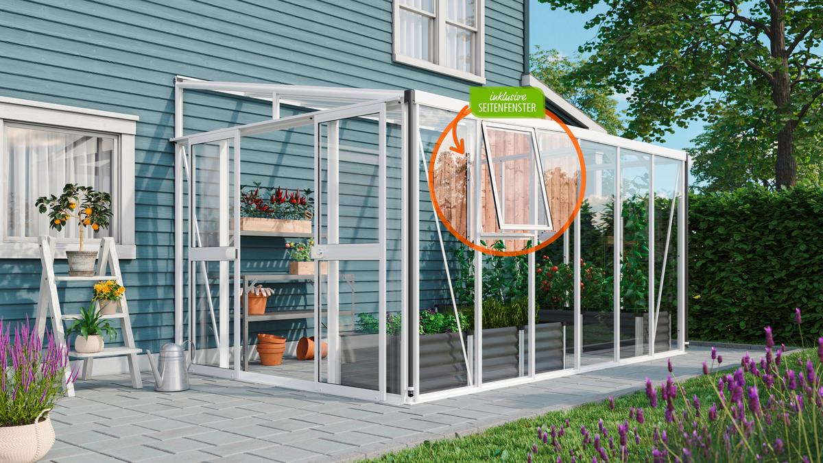 Anlehn-Gewächshausbausatz Athena 10200 10,2 M2 - Weiß, Basics, Glas/Kunststoff (265,9/238,8/397,2cm)