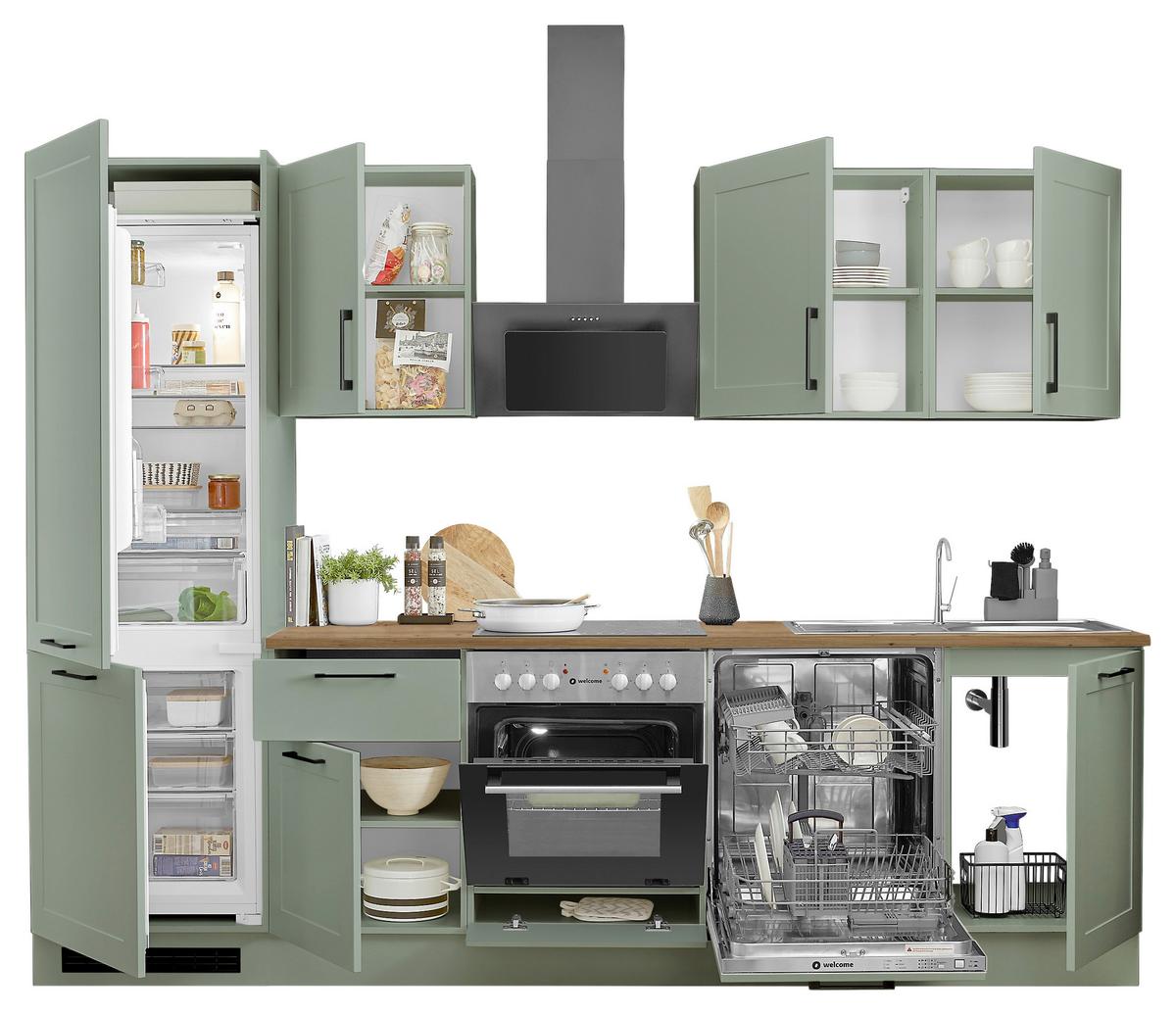 Küchenblock Marseille Grün/Eiche Dekor B: 280 cm - Eiche Artisan/Grün, Design, Holzwerkstoff (280cm) - MID.YOU