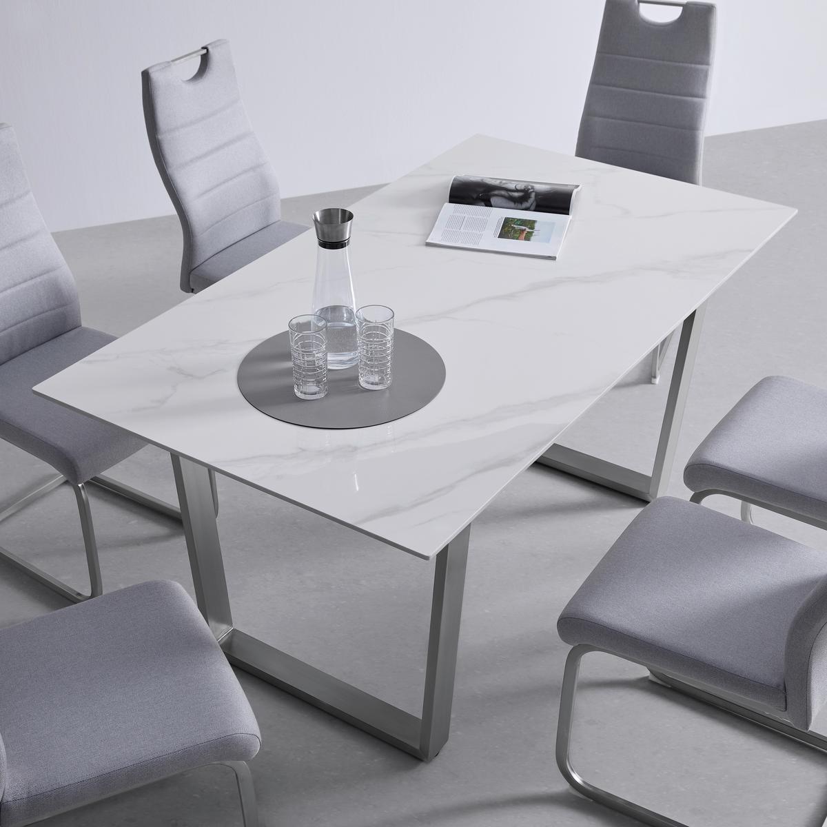 Étkezőasztal New York - nemesacélszínű/fehér, Trend, fém/kerámia (160/75/90cm) - Nedis SmartLife