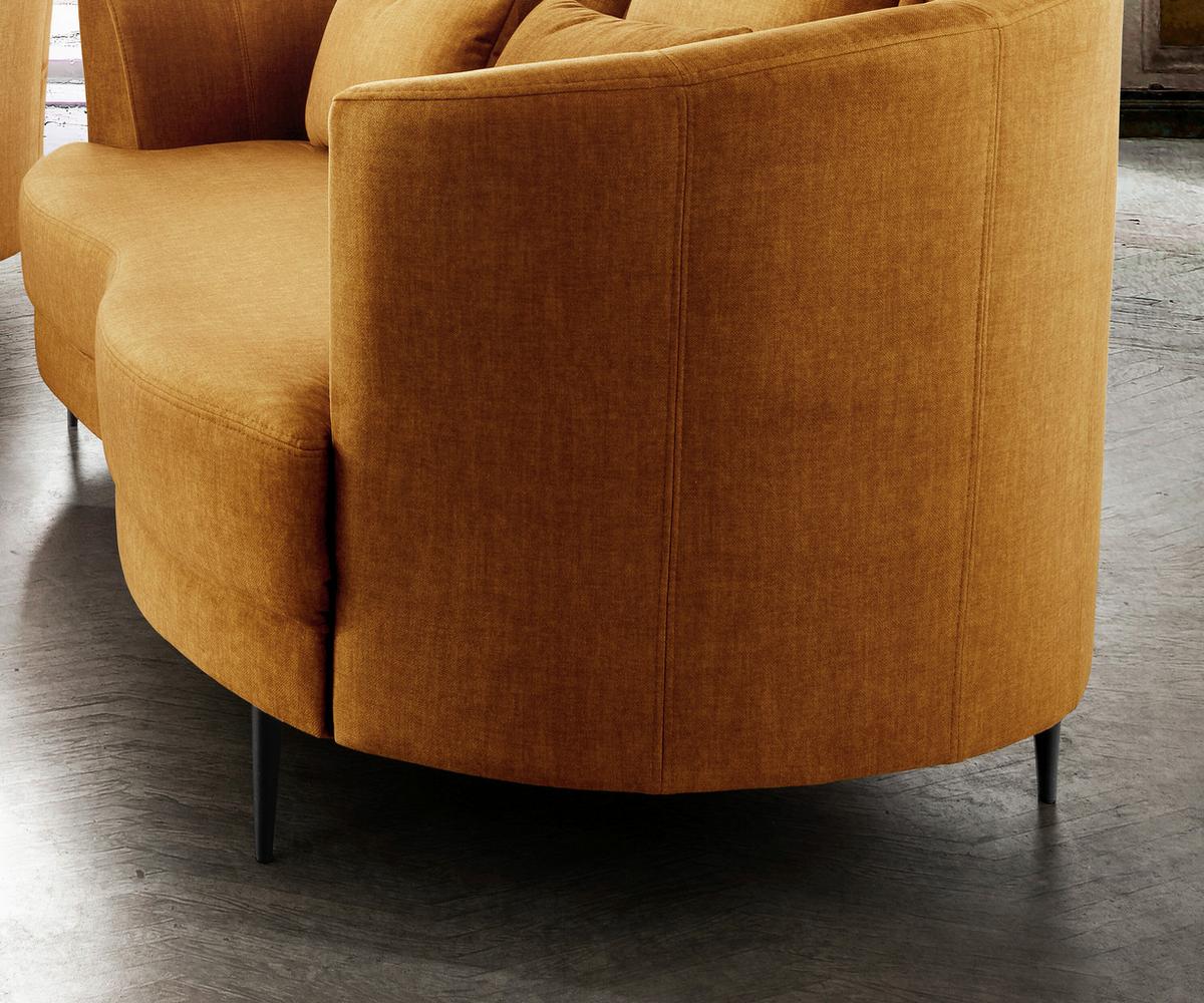 2-Sitzer-Sofa Gelb Velours, Rücken Echt B: 179 cm - Gelb/Schwarz, MODERN, Textil (179/85/101cm) - Livetastic