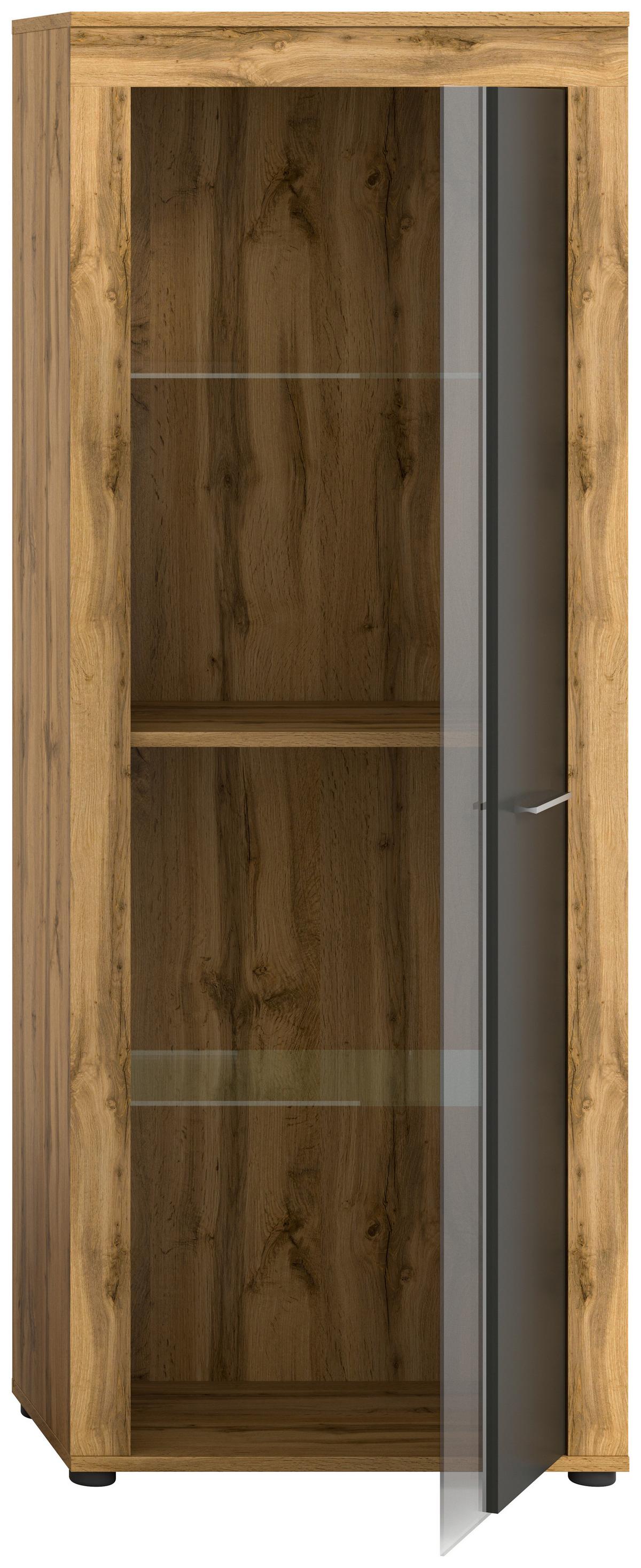 Vitrine Jam Eiche Dekor/grau B: 60 Cm - Eiche Wotan/Schwarz, Design, Glas/Holzwerkstoff (60/159/35cm) - MID.YOU